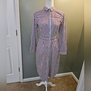 J. Crew Women's Size 6 Six Red, White, Blue Striped Button Front Dress New